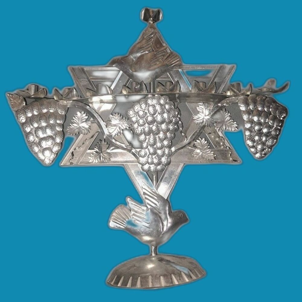 VINTAGE Circa'1950's Intricate Jewish Menorah hand cut aluminum 15"x14"